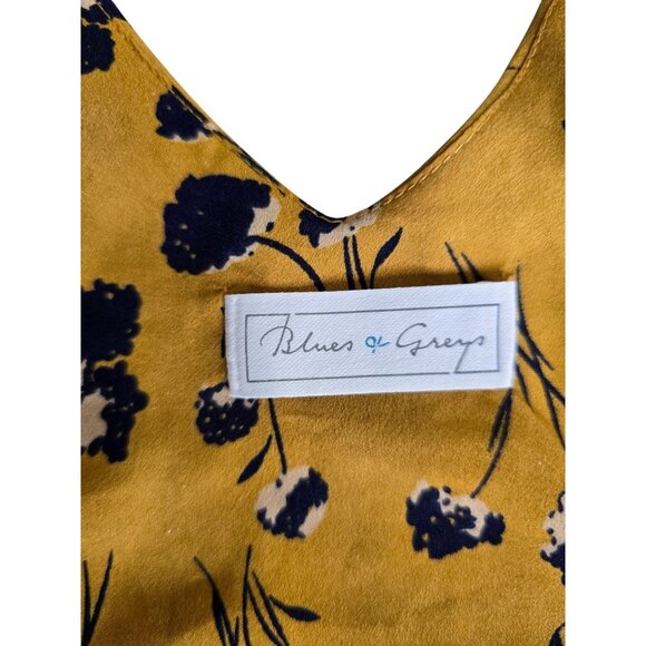 Blues &Greys  Mustard Yellow Floral Print V-Neck Midi Dress L - Picture 3 of 7